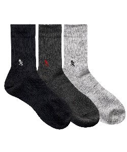 Basic 3-Pack Crew Socks (Grey/Charcoal/Black)
