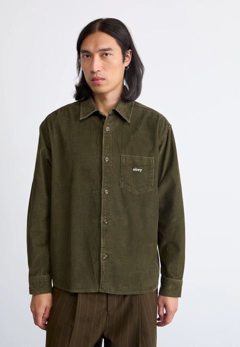 Obey Buckley Corduroy Woven Shirt (Black Olive)